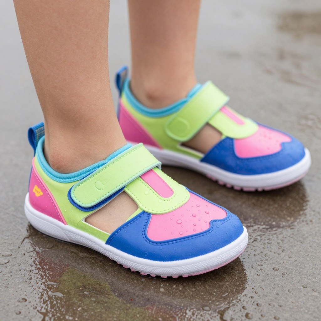 Nahaufnahme rutschfeste Badeschuhe für Kinder
